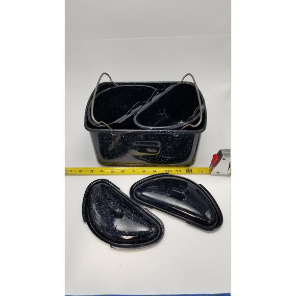 Vintage Enamelware Roaster Pans, Graniteware Camping Set - Picture 4 of 5